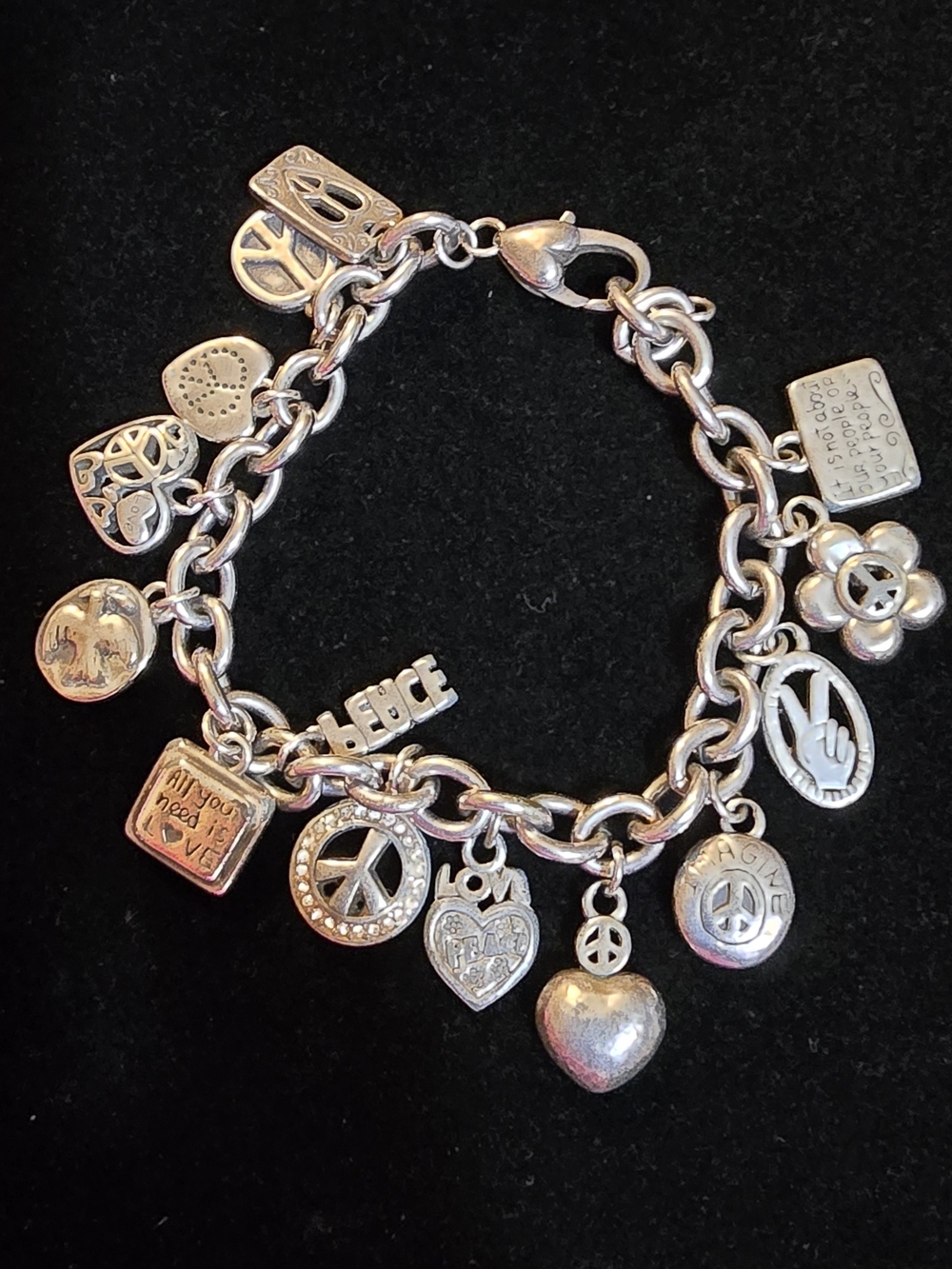 Brighton Silver-Tone Peace & Heart Charm Bracelet Give Peace A Chance